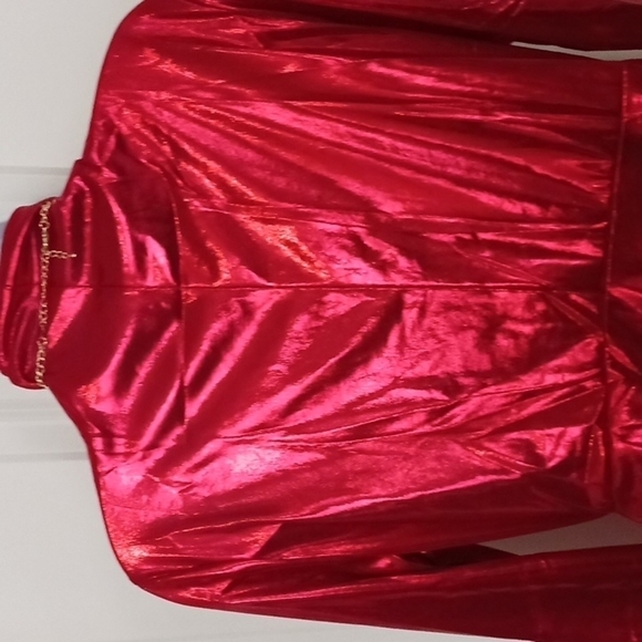 Nwot Y2kMettalic Red Mock Neck Ruched Dress. SIZE L. - Picture 9 of 13